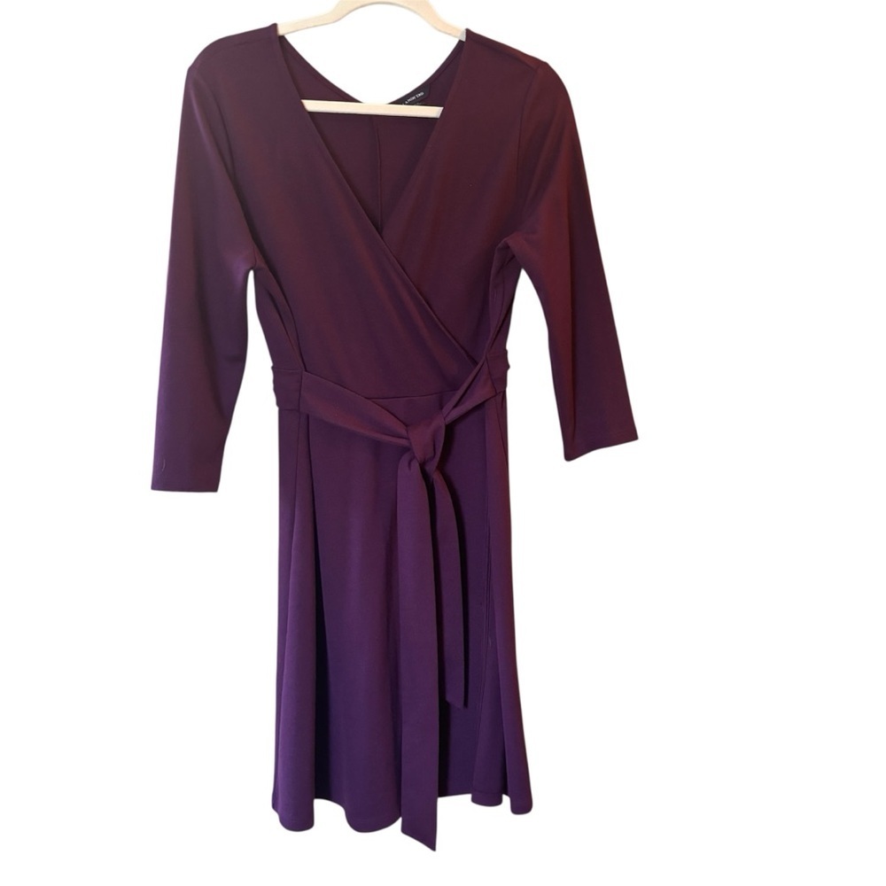 Lands' End Plum Purple Faux Wrap Fit & Flare Dress Petite M 10-12